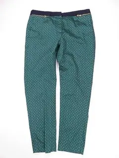 【値下げ】ZARA　ザラ　テーパードパンツ　ストレッチ素材　緑　青　総柄　M