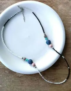 №347　ターコイズ×パールネックレス　ハンドメイド