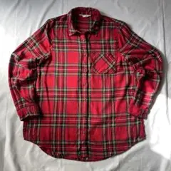 00s ネルシャツ チェック グランジ Y2K 大人気 古着 赤 平成