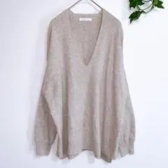 ＊THE SHOP TK＊リブニット Vネック 長袖 ベージュ 無地 シンプル