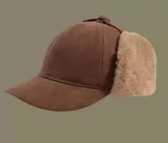 2WAY スエード イヤーフラップキャップ 耳付 防寒 ファー帽子イヤーマフラー