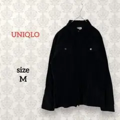 UNIQLO【M】ベロア風コットンシャツ 長袖 無地 カジュアル ブラック 黒