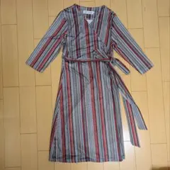 【ワンコインセール】未使用 han queen ストライプ長袖ラップドレス
