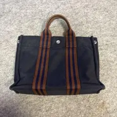 エルメス フールトゥPM トートバッグ キャンバス 黒 ストライプ - メルカリ