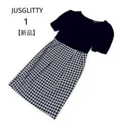 限定値下✨新品✨ジャスグリッティー　膝丈ワンピース　モノトーン　リボン　半袖