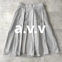 アーヴェヴェ プリーツスカート 膝丈 XL 大きいサイズ ウエストゴム