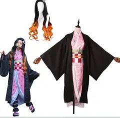 鬼滅の刃 禰豆子 コスプレ衣装フルセット ウィッグ、竹筒付き
