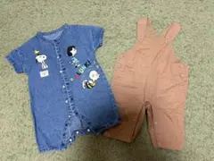 スヌーピー デニムロンパースとオーバーオールセット 80