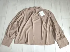 ベージュXLサイズ，長袖スタンドカラーシャツ