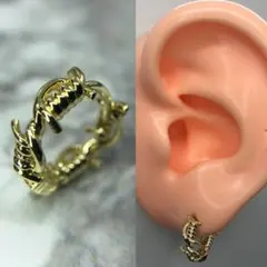 フープ ピアス 18g 有刺鉄線 イバラ チェーン 結び目 ゴールド 韓国 片耳