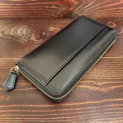 C1 本革　栃木レザー　長財布　ラウンドファスナー　メンズ　ヌメ革　黒