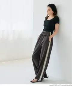 cocaカットジョーゼットサイドラインパンツ　チャコールLong