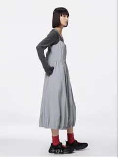 GU フロントジップバブルヘムワンピース グレー