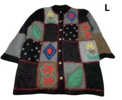 【最終価格】ウール　モヘア　総柄　3Dニット　カーディガン　派手　昭和レトロ