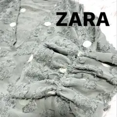 ＊ZARA＊刺繍トップス くすみグリーン 刺繍 ドット フリル袖 プルオーバー＊