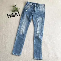 a1962【H&M】デニム ダメージ メンズ ジーンズ ダメージ スキニー S