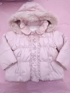 メゾピアノ　ピンク フード付きダウンコート 100cm