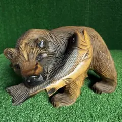 【A0344】昭和レトロ/熊の木彫り/鮭/アイヌコタン/工芸品/置物/現状品