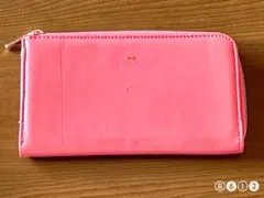 ピンクレザー 通帳ポーチ 長財布 ジッパー付き ※再出品