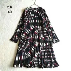 センソユニコ t.b 総柄 ワンピース キャミ付 赤黒 40 個性的 伸縮性◎