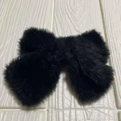 もこもこリボン バレッタ ヘアクリップ　黒 ハンドメイド