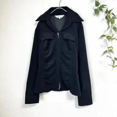 美品✨着痩せシャーリング【G.F】ジップアップジャケット 黒 L 伸縮性◎