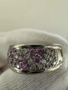 売り切り特価❣️k18WGピンクサファイアダイアモンド入りリング