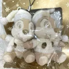チップとデール　ぬいぐるみストラップ　クリスマス　ディズニーランド　ホワイト　白