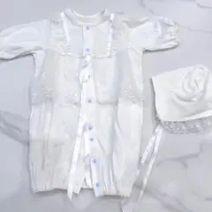 ホワイト ベビードレスと帽子セット