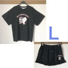 [新品]バツ丸ルームウェア上下セット黒L◆ドンキ限定クッキー柄パジャマフリル発泡のサムネイル