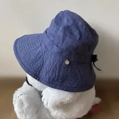 麻　100% バケット　ハット ブルー リボン付きのサムネイル