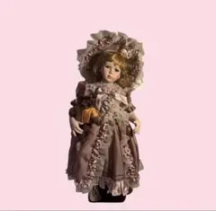 アンティーク調 ビスクドール テディベア付 ピンクドレス