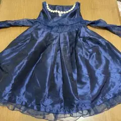 ネイビー フレアドレス パールネックライン