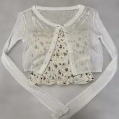 ホワイト 長袖カーディガン 花柄キャミソールセット