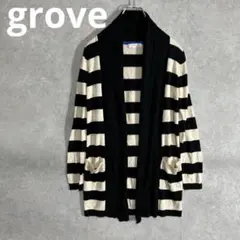 グローブ　ボーダーカーディガン　丈長め　体型カバー　M ブラック　ベージュ