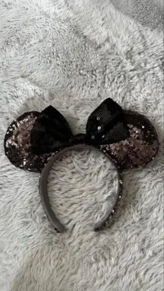 ミッキー耳カチューシャ 黒と茶色 スパンコール