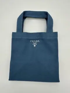 PRADA 青 キャンバスミニトートバッグ