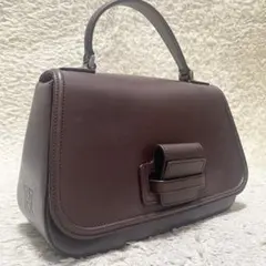 【希少】HIROFU ハンドバッグ　レザー　フォーマル　フラップ　茶　ロゴ金具