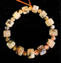 【ルチルクォーツタイチンヘマタイトキューブブレスレット】9mm内径16cm 2