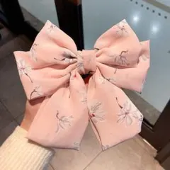 【新品】花柄　大きなリボンバレッタ　ヘアピン ロリィタ　ピンク　大きい　大きめ