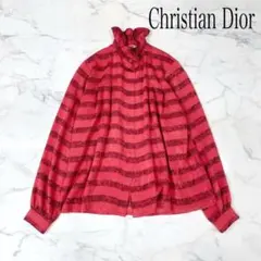クリスチャンディオール　フリルネック　シルク100 花柄ジャガード　ブラウス　Mのサムネイル