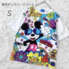 東京ディズニーリゾート Tシャツ 半袖 カットソー ミッキー花 カラフル 派手