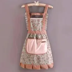 グリーン★新品★レース＆フリルの可愛い 花柄エプロン レディース フリーサイズ