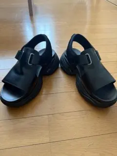 CÉLINE ブラック ウェッジソール サンダル フィービー期 37 プラット 