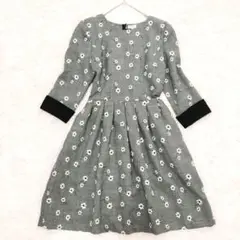 【新品未使用タグ付】 FOXEY 花柄 ミモレ丈 ワンピース L 七分袖 グレイ