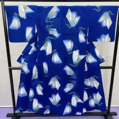 ★4210★ 浴衣 夏着物 ゆかた 暗いブルー 個性的な柄