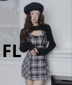 新品 Darich ニットボレロダブルチェックミニワンピース BLK FL