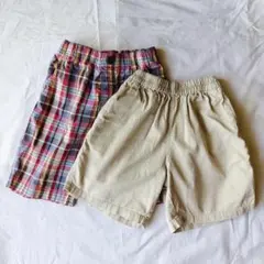 ユニクロキッズ 綿100ハーフパンツ 2枚セット 120cm チェック ベージュ