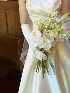 結婚式　ウェディンググローブ　アイボリー　ロング