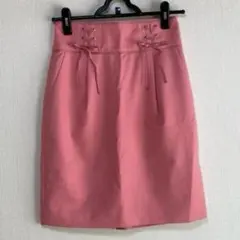 【美品】♥ピンク台形スカート レースアップデザイン ガーリー大人かわいいＳサイズ